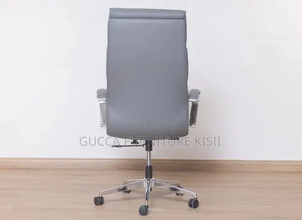 Gray Leather Swivel Office Chair - 1