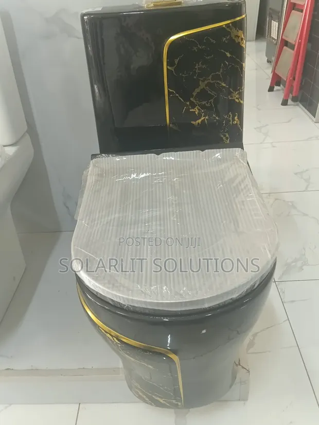 Frencla Luxury Black Gold Marble One-Piece Toilet - 1