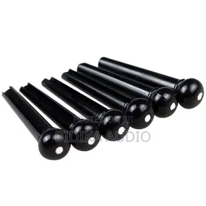 Black Acoustic Guitar Bridge Pins na White Dot Inlay (6-Pack)