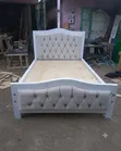 Luxury Diamond-Tufted Wooden Bed Frame - White 4x6 - 1