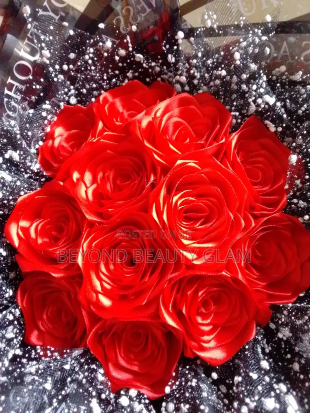 Artificial Satin Roses Bouquet - Red - 1