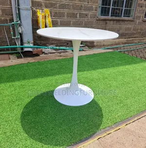 Modern White Marble Finish Round Dining Table