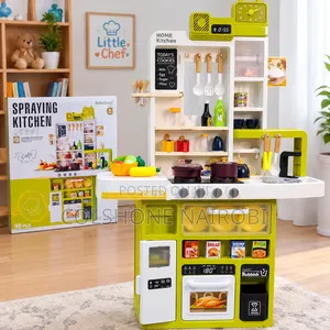96-Piece Deluxe Kids Spraying Kitchen Pretend Play Toy Set with Lights