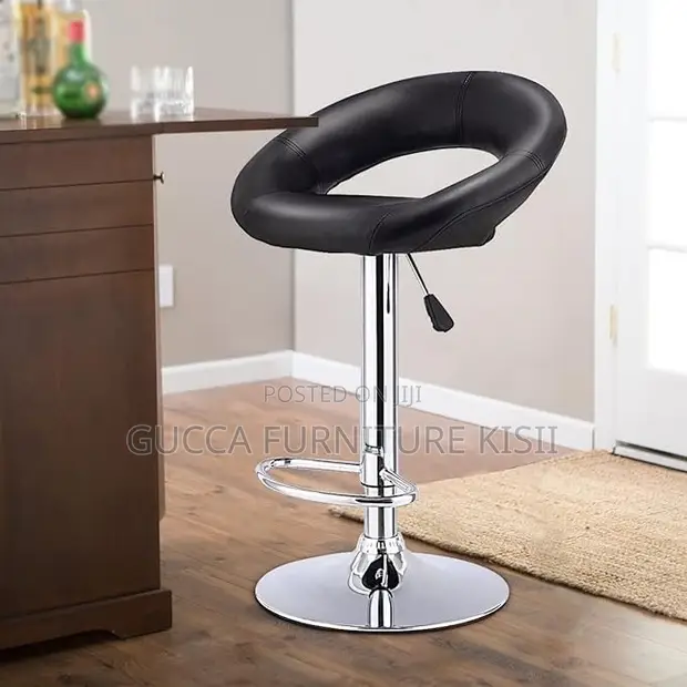 Adjustable Height Leather Swivel Bar Stool - 1