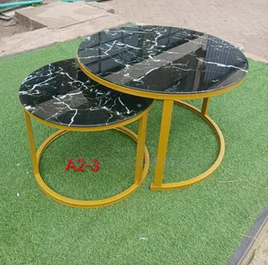 Meza za Kahawa za Nesting za Athari ya Marmar (Nyeupe)