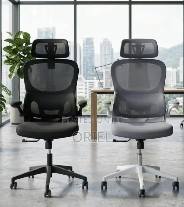 White Ergonomic Office Chair - Adjustable Height, Mesh Back - 1