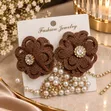 Elegant Black Flower Pearl Earrings - Vipuli vya Wanawake vya Kipekee - 3