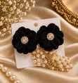 Elegant Black Flower Pearl Earrings - Vipuli vya Wanawake vya Kipekee - 4