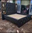 Brand New 5x6 Black Gold Leather Bed with Built-in Lamps - 3