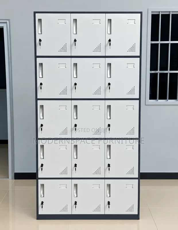 15-Door Steel Locker Cabinet - Office/School Storage - 1