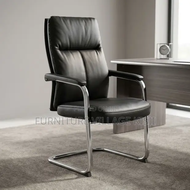 Leather Padded Visitor Seat - Black - 1