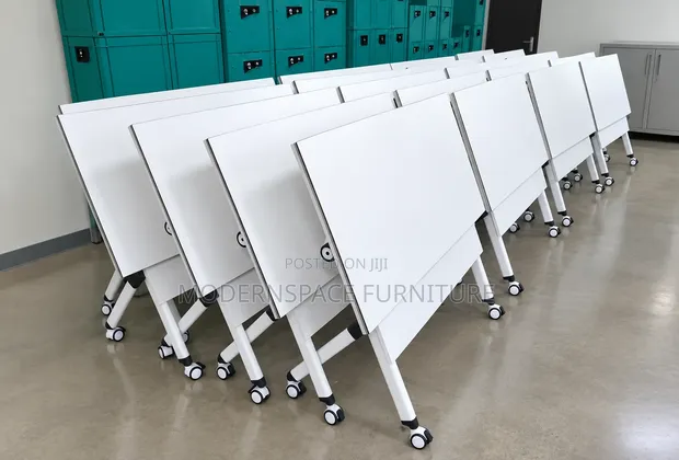 Modern Folding Training Tables on Wheels - White - 1