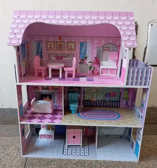 Large Wooden Doll House - 3 Floors, 5 Rooms with Furniture - 1