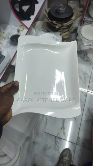 Set ya 6 ya Sahani za Chakula cha Jioni za Kauri Nyeupe za Mraba
