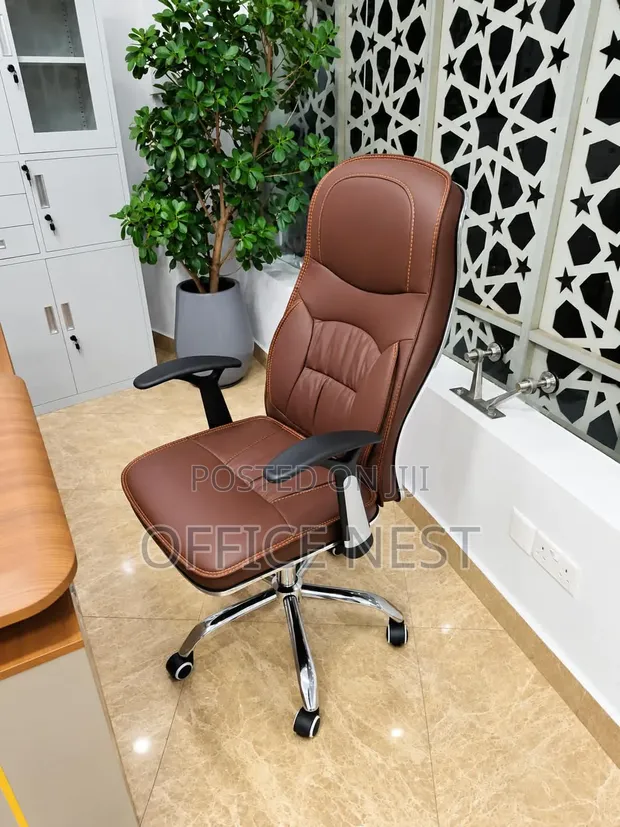 Brown High Back Leather Manager Chair - 1