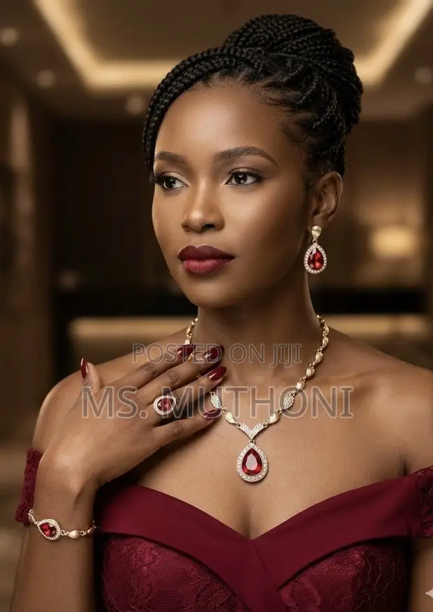 Ladies Crystal Ring Bracelet Earrings Necklace Jewellery Set - 1