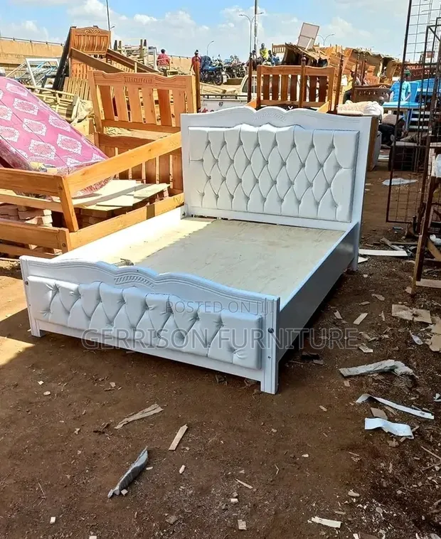 Elegant 5x6 White Painted Wooden Bed Frame - 1