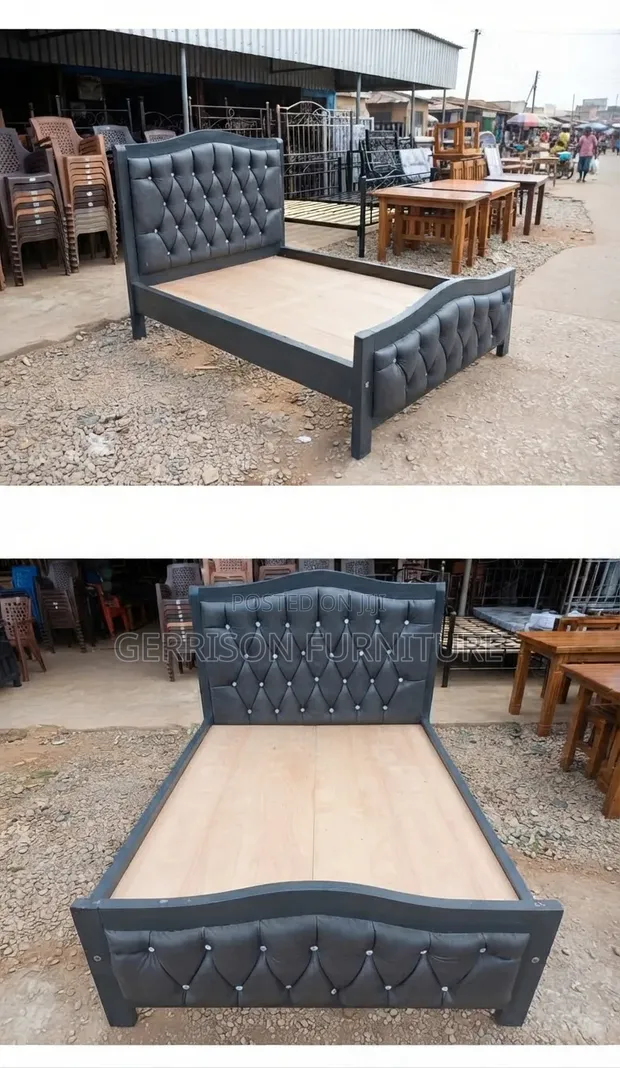 Dark Grey Painted Wooden Bed Frame (Queen Size) - 1