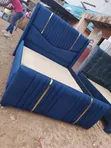 5x6 Modern Dark Blue Bed with Gold Stripes - 1