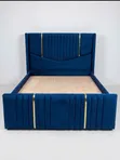 5x6 Modern Dark Blue Bed with Gold Stripes - 2