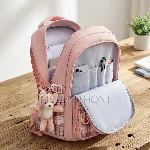 Girls Pink Preppy Plaid Backpack - 1