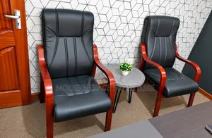 Executive Leather Visitor Chairs with Wooden Arms - Set of 2