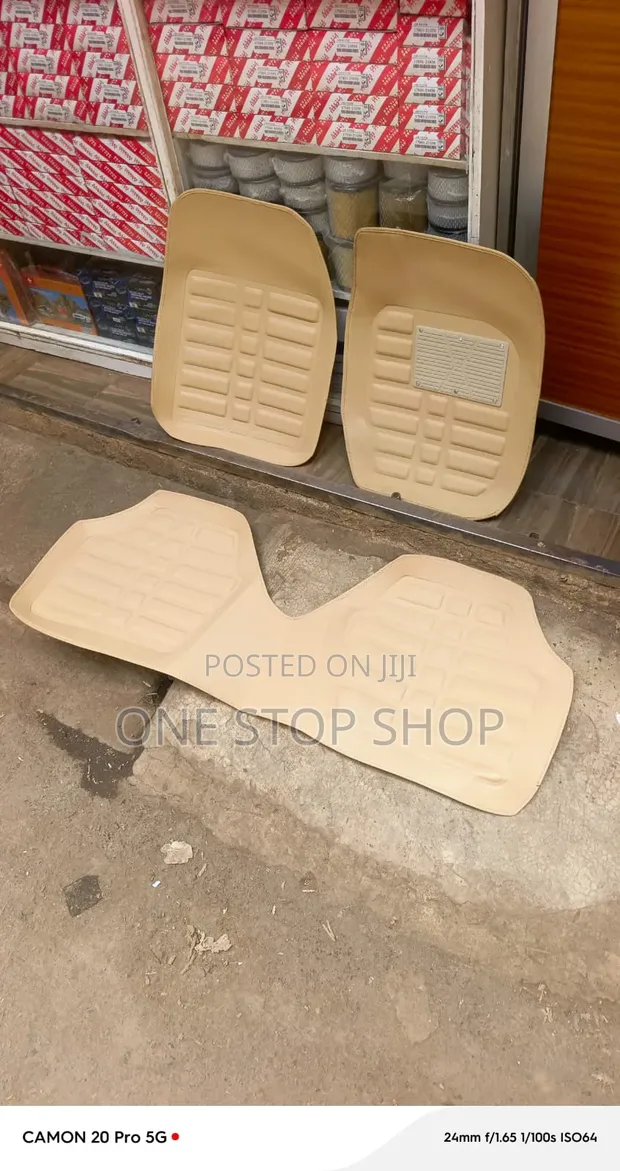 Universal Beige Leatherette Deep Dish 3pc Floor Mats for 5-Seater Cars - 1