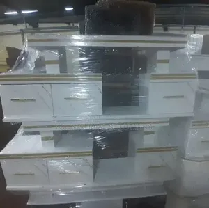 Executive TV Stand na Marble Coating na Mwanga
