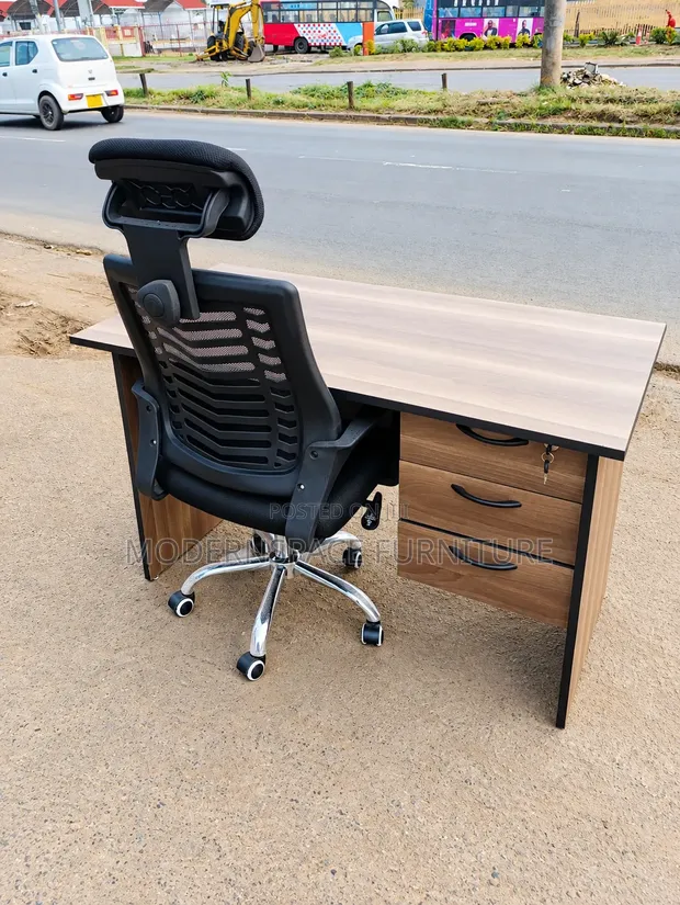 Brown Executive Office Desk with Ergonomic Chair - 1