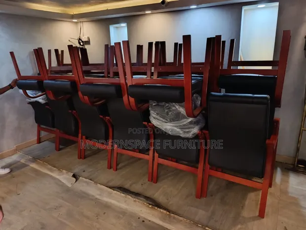 Executive Black Leather Visitor Chairs with Wooden Armrests - 1