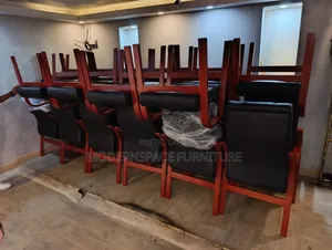 Executive Black Leather Visitor Chairs with Wooden Armrests