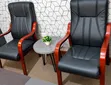Executive Black Leather Visitor Chairs with Wooden Armrests - 2
