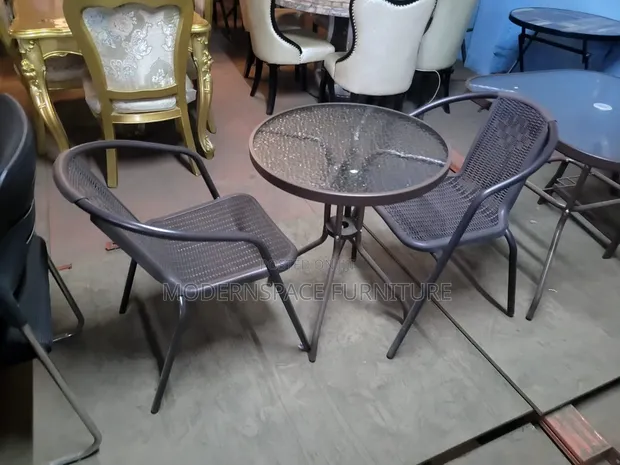 Outdoor Patio Table & 2 Chairs Set - Glass Top - 1
