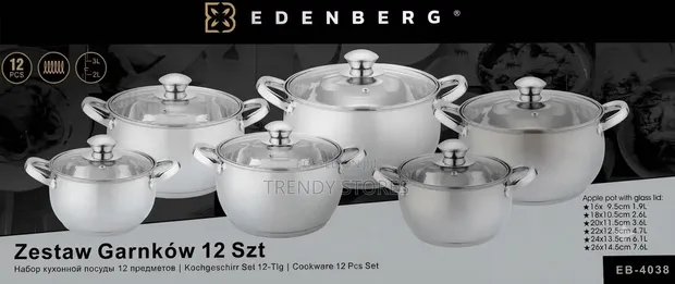 12pc Edenburg Stainless Steel Cookware Set - 1