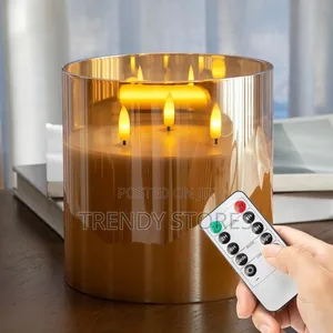 3-Wick LED Battery Candle with Real Flame Effect - Grey