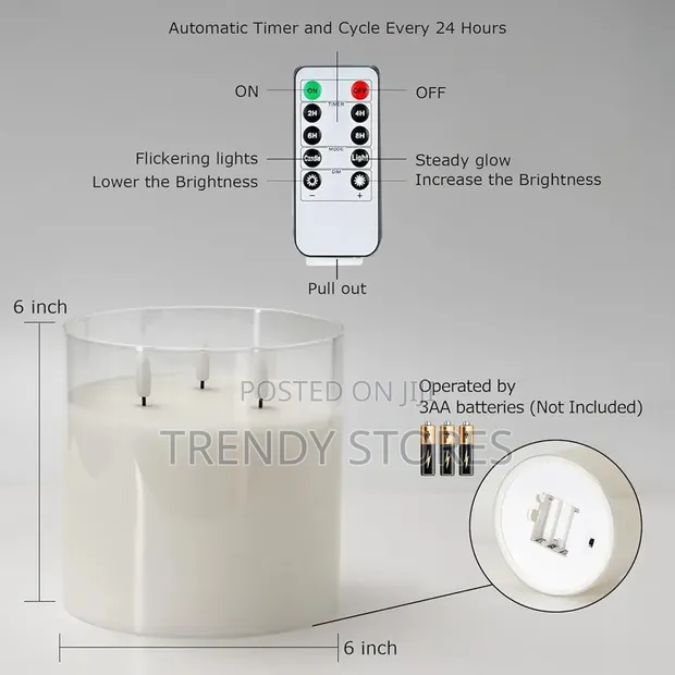 3-Wick LED Candle with Remote Control - Smoked Glass - 1