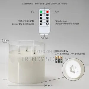 3-Wick LED Candle with Remote Control - Smoked Glass