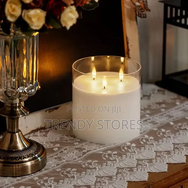Mshumaa wa LED wa 3-Wick na Athari ya Moto Halisi - Grey - 1