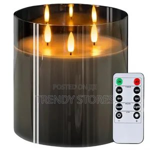3-Wick LED Pillar Candle with Real Wax & Smoked Glass Holder