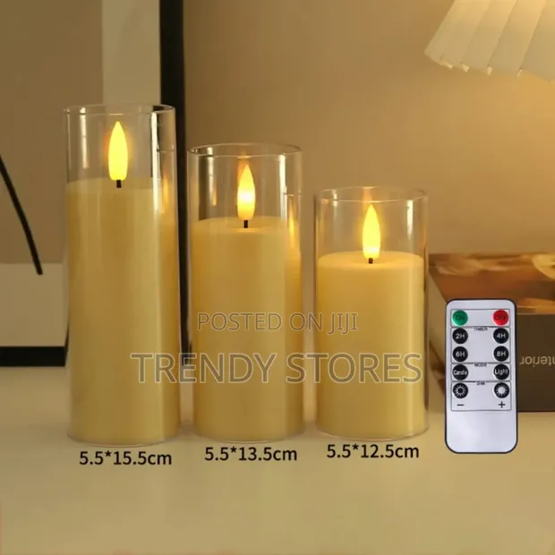 3-Piece LED Pillar Candle Set with Remote - 1