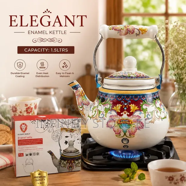 Elegant Enamel Kettle - 1.5L Floral Pattern - 1