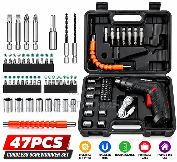 47-Piece Cordless Electric Drill Screwdriver Set - 1