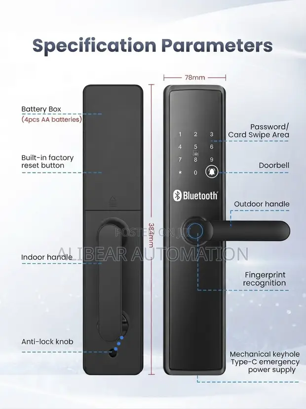 Smart Door Lock: Biometric, Fingerprint, Password, Key, Card, Doorbell, Alarm - 1