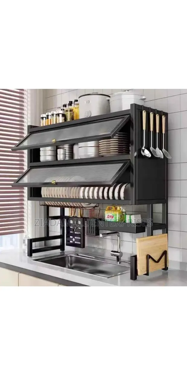 2-Layer Over-Sink Dish Rack with Glass Acrylic Cover - 1