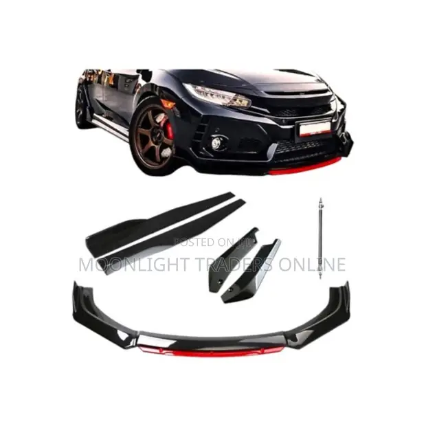 Black Red Bumper Lip with Side Skirts (Universal Set) - 1