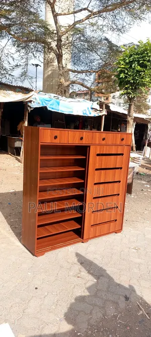 Modern Wooden Shoe Cabinet - 7 Shelves, Brown