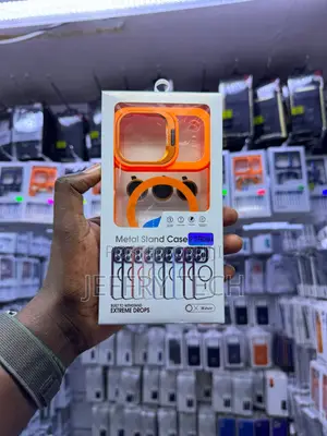 Transparent iPhone 17 Pro Max Metal Stand Case na Orange