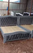 Elegant Gray Velvet Button-Tufted Bed Frame (5x6) - 1