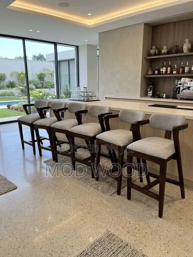 Oslo Solid Walnut & Grey Linen Mid-Century Modern Bar Stool - 1