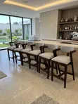 Oslo Solid Walnut & Grey Linen Mid-Century Modern Bar Stool - 1